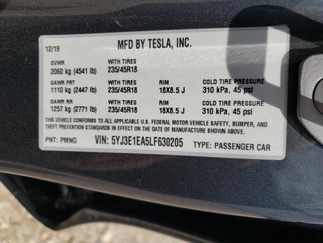 Photo 10 from auction – 2020 TESLA MODEL 3 with VIN 5YJ3E1EA5LF630205