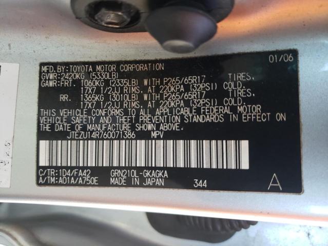 Photo 10 from auction – 2006 TOYOTA 4RUNNER SR with VIN JTEZU14R760071386