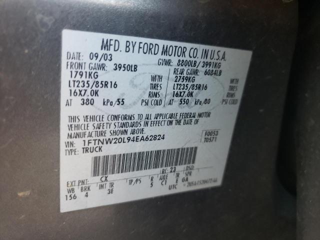 Фото 10 с аукциона – 2004 FORD F250 SUPER с VIN 1FTNW20L94EA62824