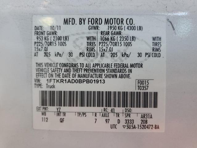 Photo 10 from auction – 2011 FORD RANGER with VIN 1FTKR1AD0BPB01913