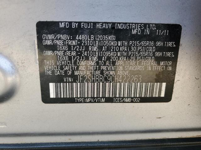 Photo 10 from auction – 2012 SUBARU FORESTER 2 with VIN JF2SHBBC9CH422263