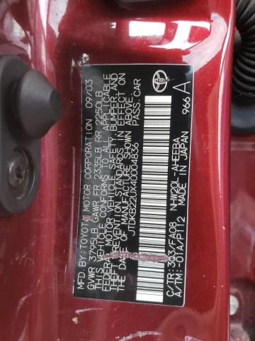 Photo 10 from auction – 2004 TOYOTA PRIUS with VIN JTDKB22UX40004836