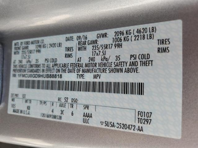 Photo 10 from auction – 2017 FORD ESCAPE SE with VIN 1FMCU0GD9HUB88818