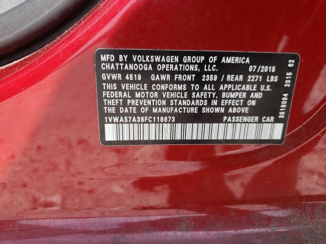 Photo 10 from auction – 2015 VOLKSWAGEN PASSAT S with VIN 1VWAS7A38FC118673