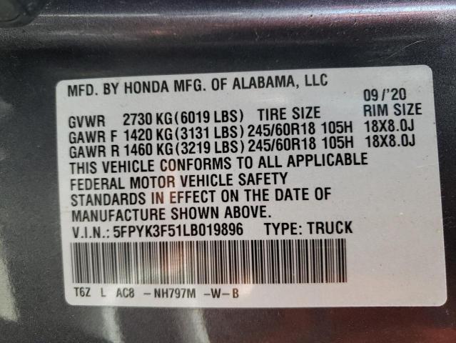 Photo 10 from auction – 2020 HONDA RIDGELINE with VIN 5FPYK3F51LB019896