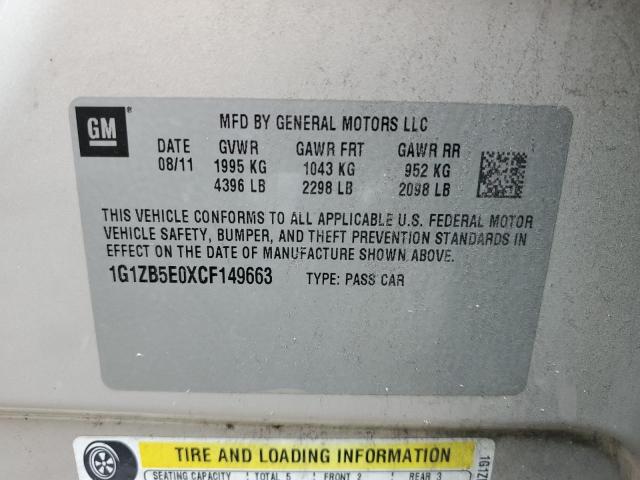 Photo 10 from auction – 2012 CHEVROLET MALIBU LS with VIN 1G1ZB5E0XCF149663