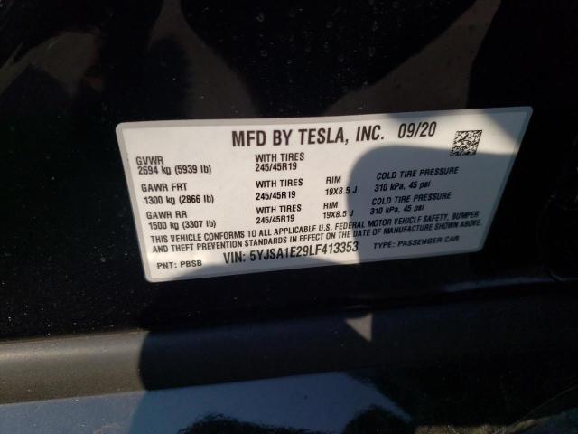 Photo 10 from auction – 2020 TESLA MODEL S with VIN 5YJSA1E29LF413353