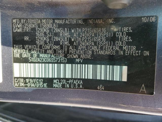 Photo 10 from auction – 2006 TOYOTA SIENNA CE with VIN 5TDZA23C06S573153
