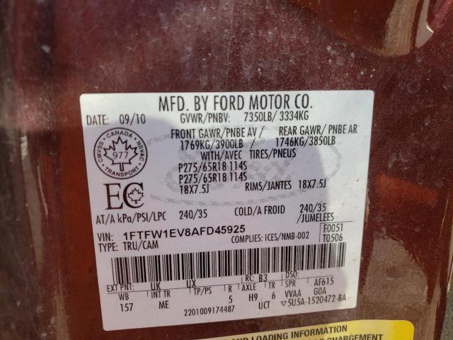 Photo 10 from auction – 2010 FORD F150 SUPER with VIN 1FTFW1EV8AFD45925