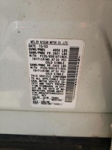 Photo 10 from auction – 2004 NISSAN MURANO SL with VIN JN8AZ08TX4W203302