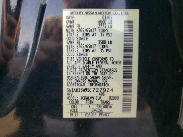Photo 10 from auction – 2005 NISSAN PATHFINDER with VIN 5N1AR18W95C727924