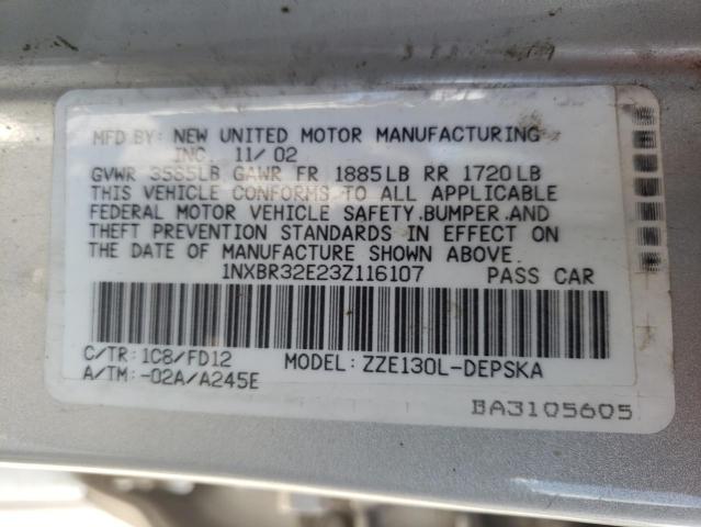 Photo 10 from auction – 2003 TOYOTA COROLLA CE with VIN 1NXBR32E23Z116107