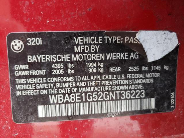 Photo 10 from auction – 2016 BMW 320 I with VIN WBA8E1G52GNT36223