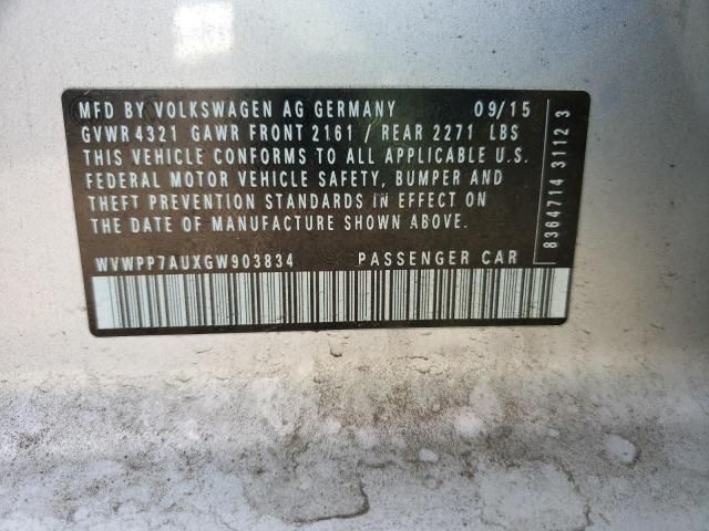 Photo 10 from auction – 2016 VOLKSWAGEN E-GOLF SEL with VIN WVWPP7AUXGW903834