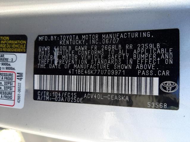 Photo 10 from auction – 2007 TOYOTA CAMRY CE with VIN 4T1BE46K77U709971