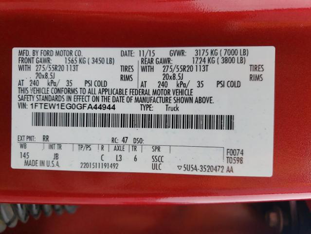 Photo 10 from auction – 2016 FORD F150 SUPER with VIN 1FTEW1EG0GFA44944