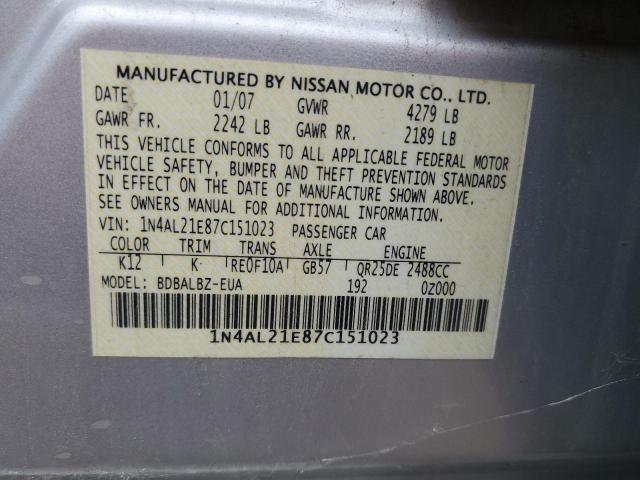 Photo 10 from auction – 2007 NISSAN ALTIMA 2.5 with VIN 1N4AL21E87C151023