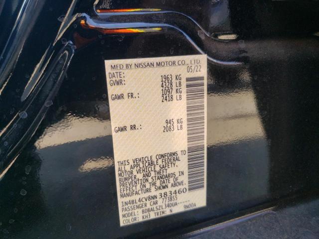 Photo 10 from auction – 2022 NISSAN ALTIMA SR with VIN 1N4BL4CV8NN383460