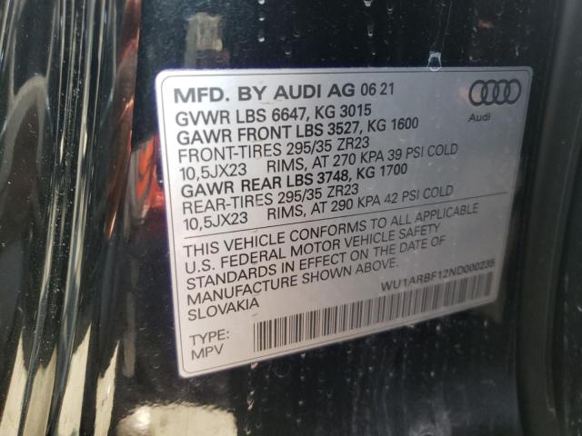 Photo 10 from auction – 2022 AUDI RS Q8 with VIN WU1ARBF12ND000235