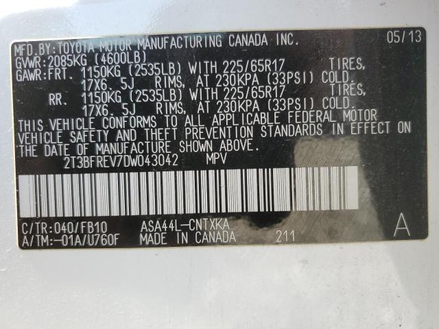 Photo 10 from auction – 2013 TOYOTA RAV4 LE with VIN 2T3BFREV7DW043042