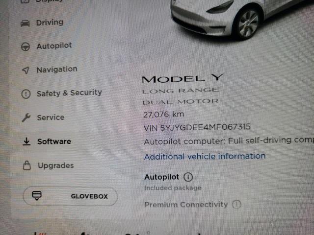 Photo 8 from auction – 2021 TESLA MODEL Y with VIN 5YJYGDEE4MF067315