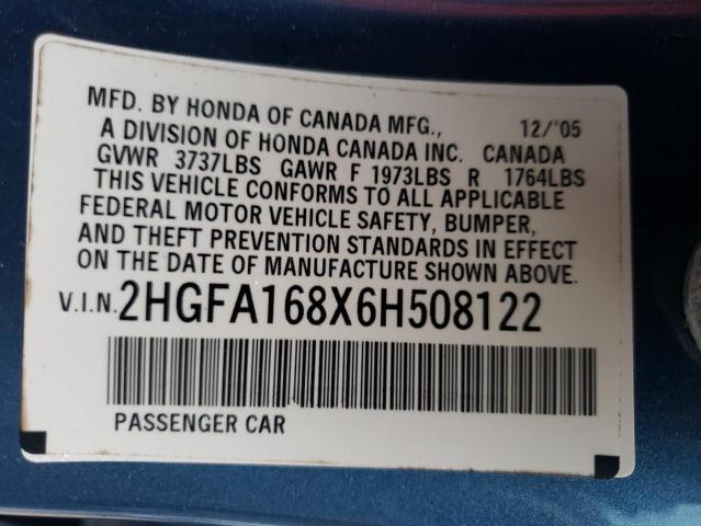Photo 10 from auction – 2006 HONDA CIVIC EX with VIN 2HGFA168X6H508122