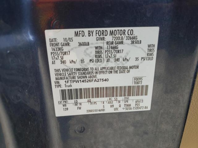 Photo 10 from auction – 2006 FORD F150 SUPER with VIN 1FTPW14526FA27540