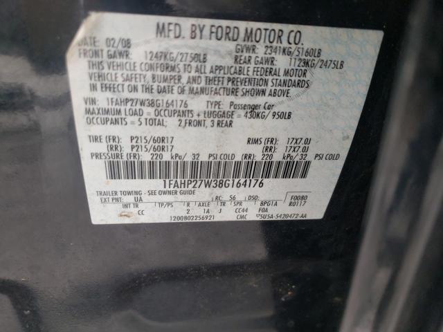Photo 10 from auction – 2008 FORD TAURUS SEL with VIN 1FAHP27W38G164176