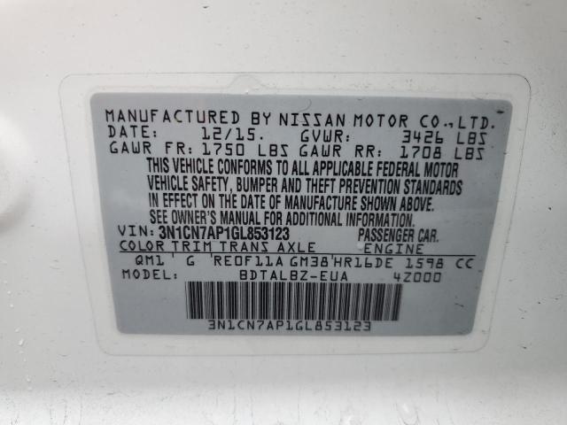 Photo 10 from auction – 2016 NISSAN VERSA S with VIN 3N1CN7AP1GL853123