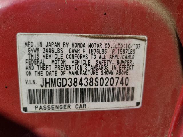 Photo 10 from auction – 2008 HONDA FIT with VIN JHMGD38438S020740