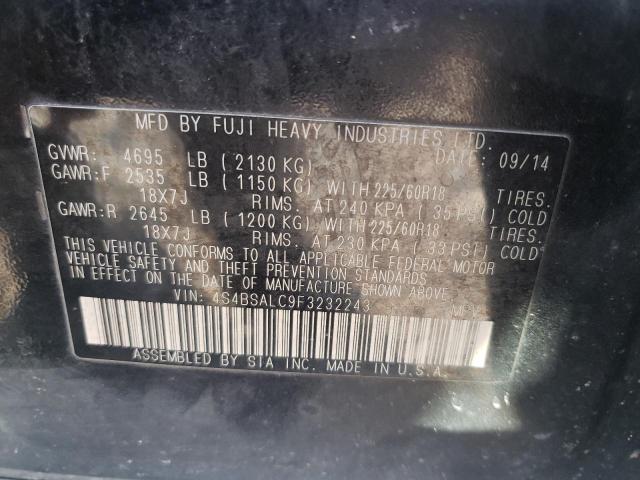 Photo 10 from auction – 2015 SUBARU OUTBACK 2. with VIN 4S4BSALC9F3232243