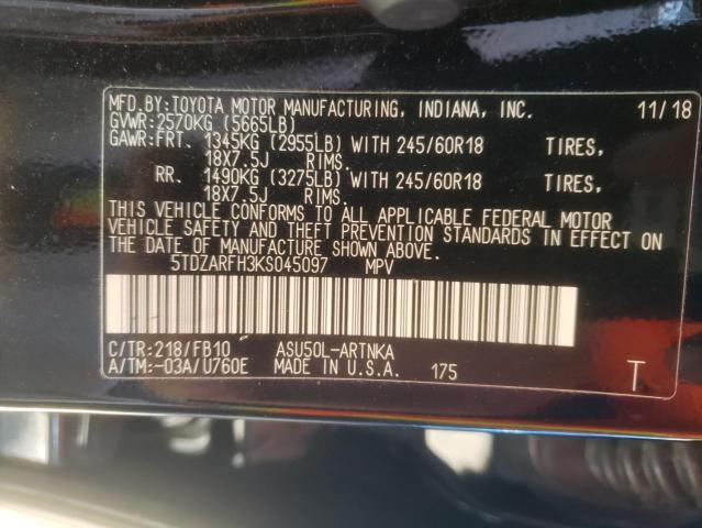 Photo 10 from auction – 2019 TOYOTA HIGHLANDER with VIN 5TDZARFH3KS045097