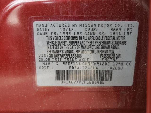 Photo 10 from auction – 2015 NISSAN SENTRA S with VIN 3N1AB7AP2FL688486