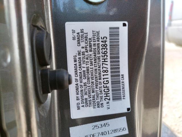 Photo 10 from auction – 2007 HONDA CIVIC EX with VIN 2HGFG11877H563845