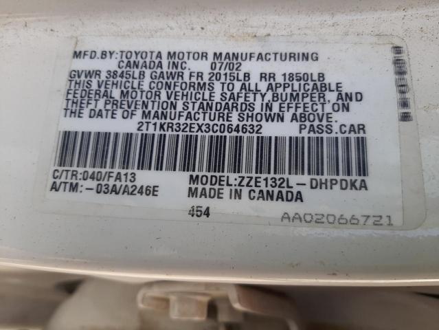 Photo 10 from auction – 2003 TOYOTA COROLLA MA with VIN 2T1KR32EX3C064632