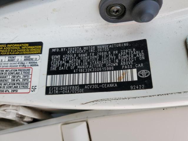 Photo 10 from auction – 2005 TOYOTA CAMRY LE with VIN 4T1BE32K35U615986