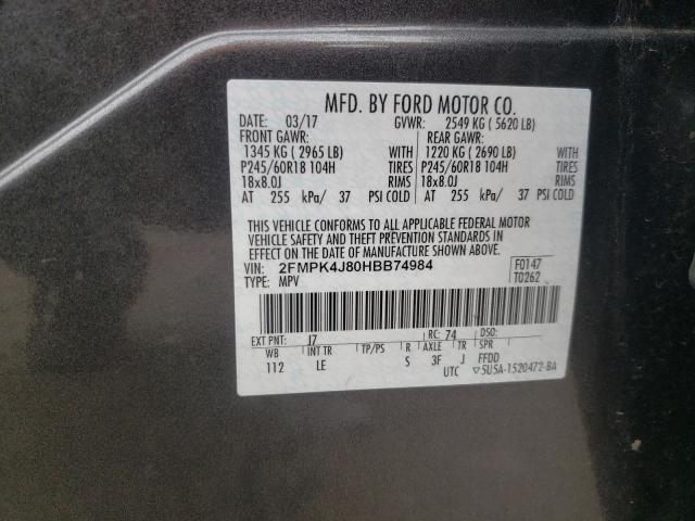 Photo 10 from auction – 2017 FORD EDGE SEL with VIN 2FMPK4J80HBB74984
