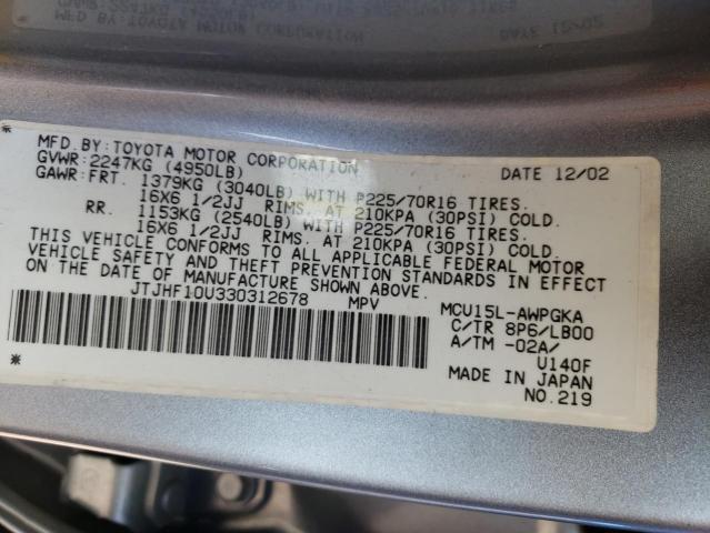 Photo 10 from auction – 2003 LEXUS RX 300 with VIN JTJHF10U330312678
