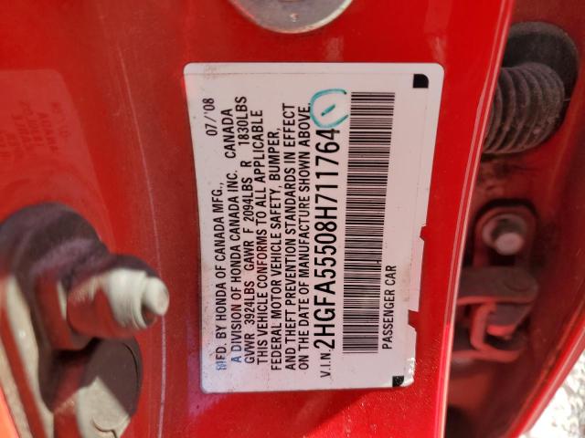 Photo 10 from auction – 2008 HONDA CIVIC SI with VIN 2HGFA55508H711764