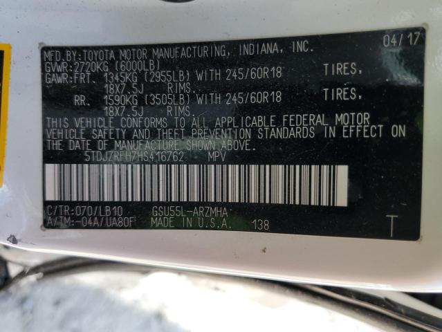 Photo 10 from auction – 2017 TOYOTA HIGHLANDER with VIN 5TDJZRFH7HS416762