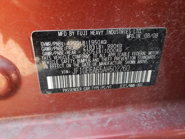 Photo 10 from auction – 2010 SUBARU IMPREZA 2. with VIN JF1GE6A65AH502260