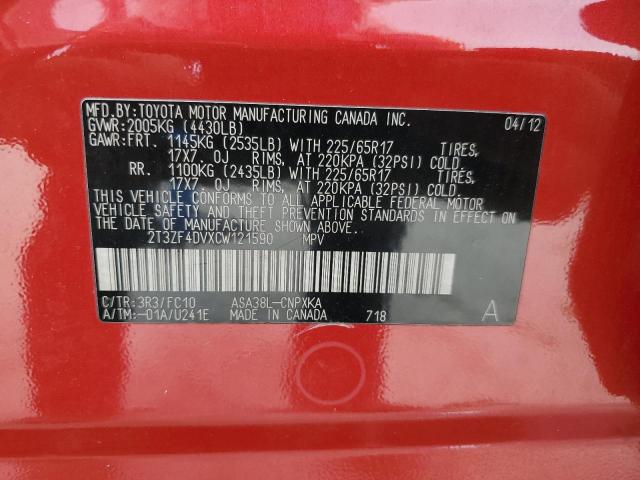 Photo 10 from auction – 2012 TOYOTA RAV4 with VIN 2T3ZF4DVXCW121590
