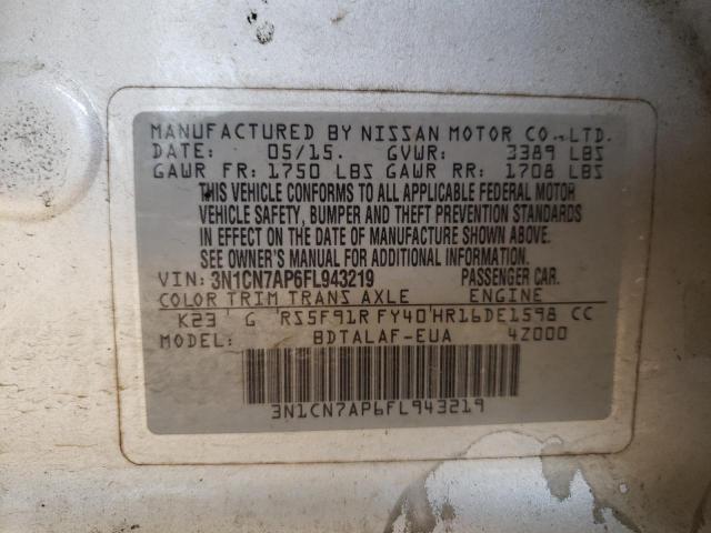 Photo 10 from auction – 2015 NISSAN VERSA S with VIN 3N1CN7AP6FL943219