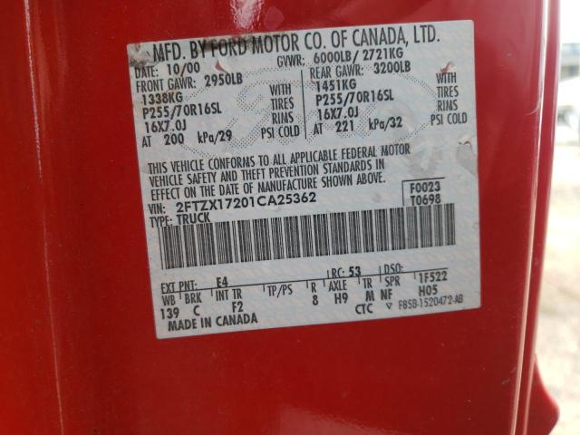 Photo 10 from auction – 2001 FORD F150 with VIN 2FTZX17201CA25362
