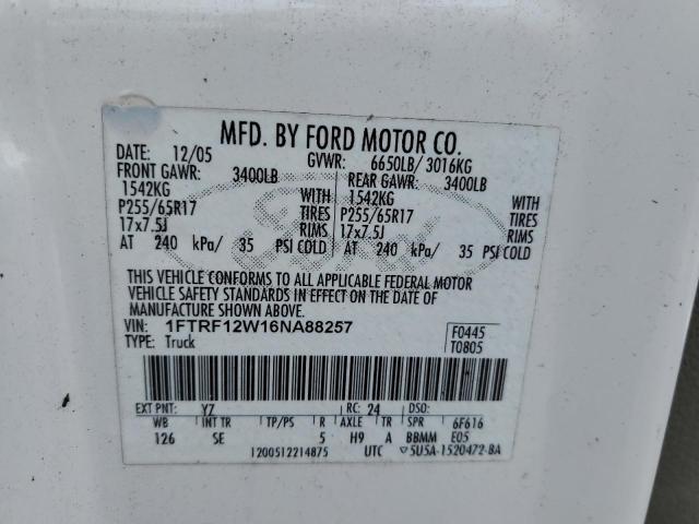 Photo 10 from auction – 2006 FORD F150 with VIN 1FTRF12W16NA88257
