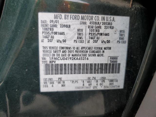 Zdjęcie 10 z aukcji – 2002 FORD ESCAPE XLT z VIN 1FMCU04192KA45316