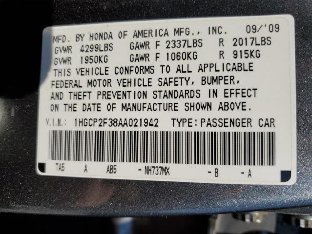 Photo 10 from auction – 2010 HONDA ACCORD with VIN 1HGCP2F38AA021942