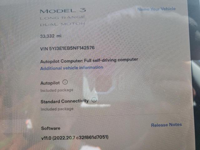 Photo 8 from auction – 2022 TESLA MODEL 3 with VIN 5YJ3E1EB5NF142576