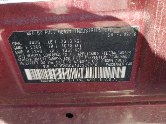 Photo 10 from auction – 2011 SUBARU LEGACY 2.5 with VIN 4S3BMBK64B3222200