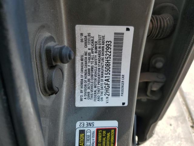 Photo 10 from auction – 2008 HONDA CIVIC LX with VIN 2HGFA15508H522993